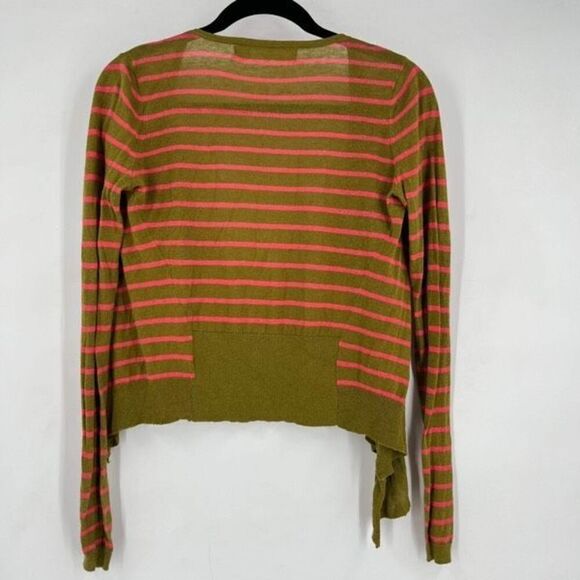 Anthropologie Sparrow Traveling Stripes Linen Cardigan XS Ruffles Green Pink‎ - Picture 4 of 10